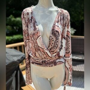 Free People Paisley Wrap Fiona Bell Sleeve Top size XS